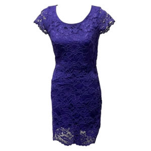 Loft Royal Purple Lace Overlay midi Party dress women's Size‎ 12 Large New!